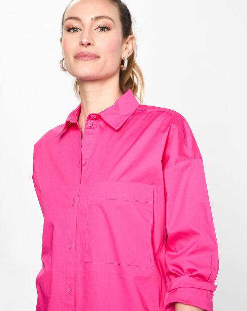 Chemise manches longues poches oversize rose vif